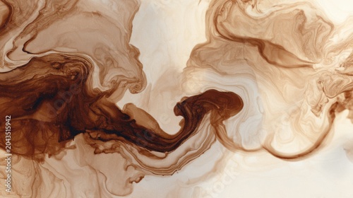 Fluid Mocha Brown Abstract Painting with Swirling Textures in a Soft and Earthy Background for Creative Projects