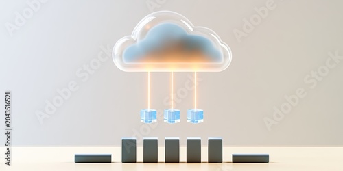 Transparent cloud releases orange light streams to data cubes