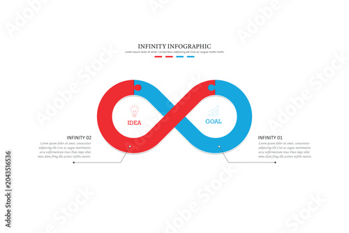 infinity infographic presentation design template with 2 steps or options