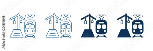 Tableau sur toile Railway outline icon set featuring high-speed train designs and train depot symb