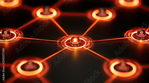 Illuminated human icons connected in a glowing network on a dark background