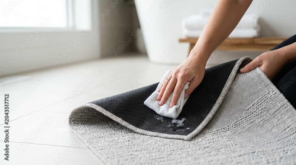 Fototapeta premium Cleaning bathroom rug slip