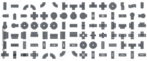 Cuadro en lienzo Collection of modular road and junction pieces