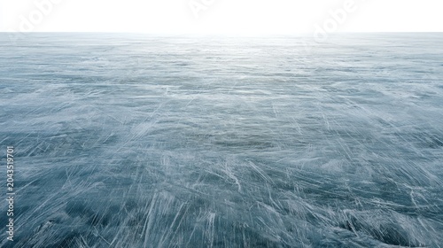 Vast, frozen, frosted surface with faint horizontal lines, blending into white