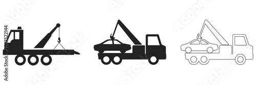 Foto Tow Truck Icon Set with car towing service and roadside assistance symbols, emer