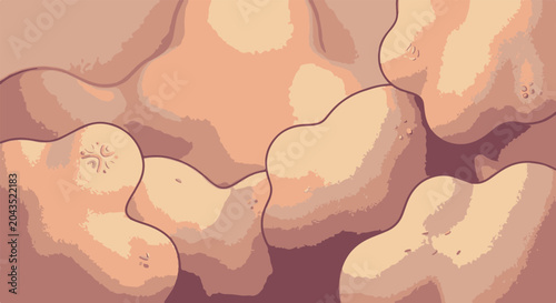 Schilderij op canvas tactile abstract 3D background, flowing organic shapes with soft grain texture, squishy puffy elements, warm pastel color