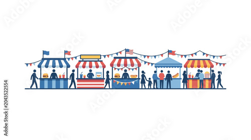 Foto A vibrant outdoor street market scene featuring colorful stalls and diverse people shopping
