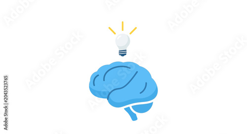 Photos Brain with Light Bulb Idea Concept.