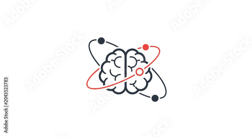 Brain with orbiting electrons and protons.