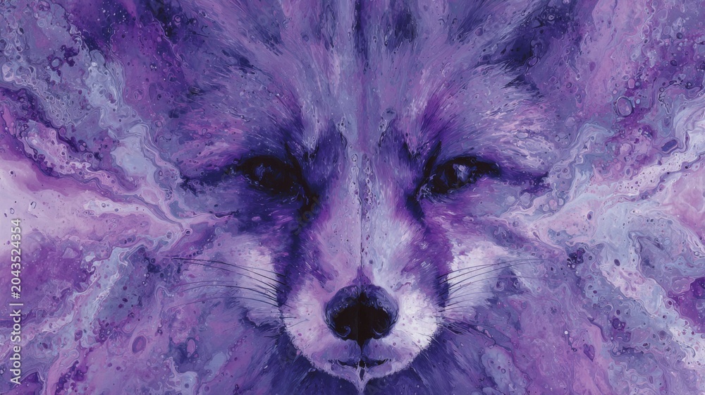 Fototapeta premium Abstract Fox Painting with Violet Textures and Flowing Background in Artistic Fusion