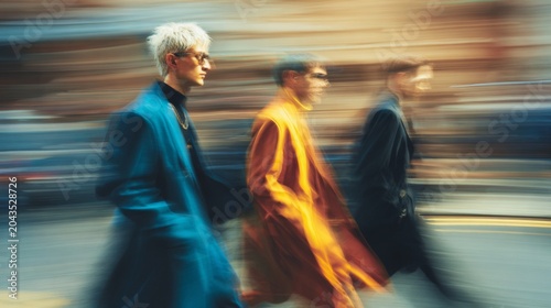 Urban Fashion Movement with Blurred Motion in Dynamic Street Scene Capturing Modern Style and Energy