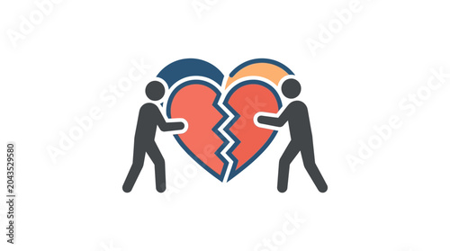 Foto Two people working together to repair a broken heart symbol.