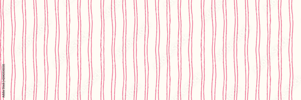Fototapeta premium Watercolor baby stripe seamless pattern with pink vertical line stripes on soft beige background, hand painted texture. Baby stripe watercolor pattern. Drag to swatches.