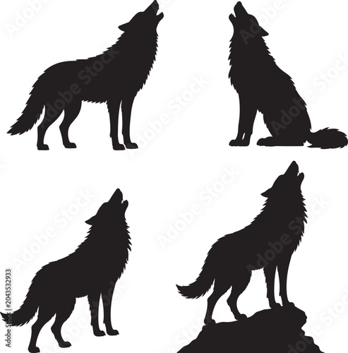 Wolf Silhouette Bundle, Howling Wolf