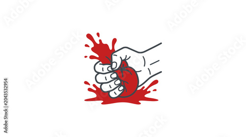 Slika na platnu A stylized illustration of a human hand crushing a red heart causing blood splatter