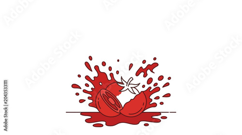 Foto A vibrant illustration of a smashed red tomato splashing on a flat surface