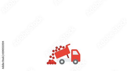 Cuadro en lienzo A red dump truck unloading a pile of round red objects on a white background