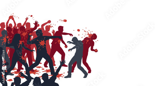 Bilde på lerret A chaotic crowd of silhouetted figures engaged in a violent physical altercation
