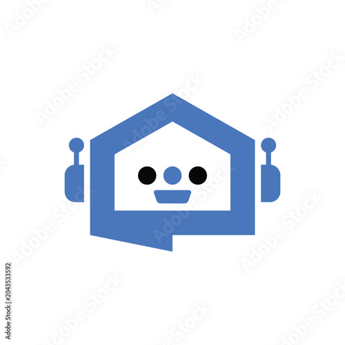 Smart Home Robot Assistant Logo with Chat Bubble and House Shape for AI Real Estate Agency