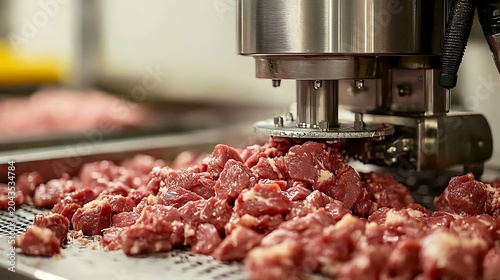 Industrial meat processing machine in factory.