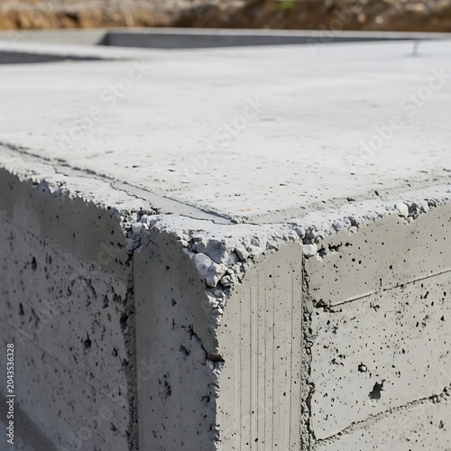 Close-up of a Concrete Foundation Corner at a Construction Site
