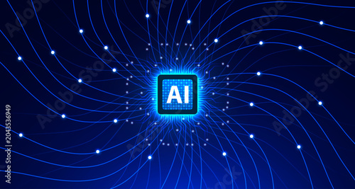 AI Processor Chip with Neural Network Connections and Artificial Intelligence Technology Background for AI presentations, technology websites, software solutions, innovation reports, cloud computing