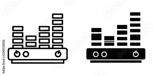 Tableau sur toile Audio equalizer device with bar graph display during sound playback