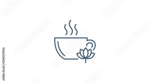 Cuadro en lienzo Minimalist line art illustration of a steaming cup of herbal tea with a lotus flower