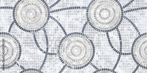 Panorama of Vintage white mosaic kitchen wall pattern and background seamless