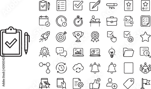 Bild auf Leinwand Professional vector illustration set featuring numerous black outline business i