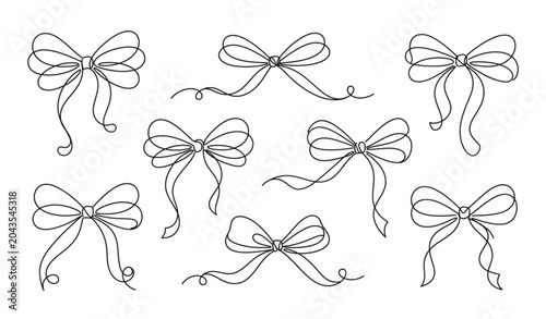 Elegant bow collection minimalist line art vector illustrations