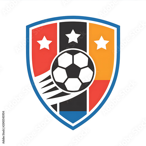 Soccer club logo design featuring a shield with a ball and three stars