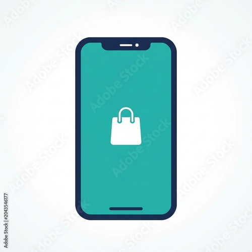 Smartphone screen displaying a white shopping bag icon on teal background