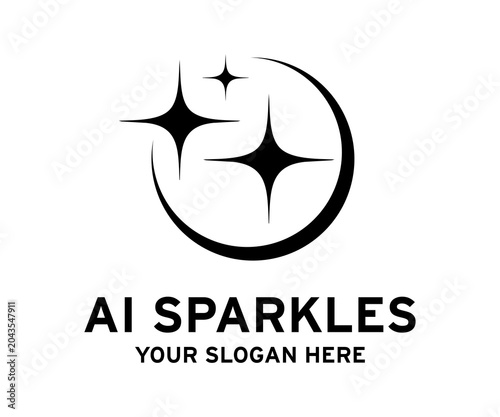 Artificial intelligence AI with sparkle stars icon. Artificial intelligence technology and Machine learning concept illustration on transparent background. 