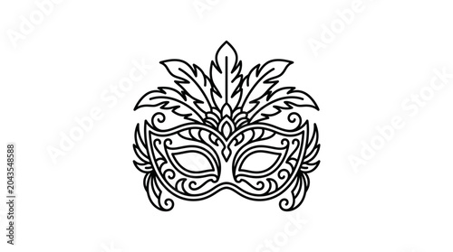 Foto Intricate black and white line art illustration of a decorative masquerade carnival mask