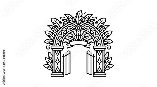 Konstfotografi Ornate garden gate illustration with decorative archway and foliage