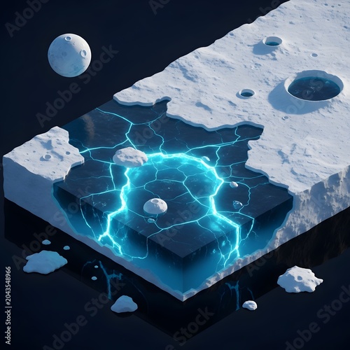 Glowing blue lightning on icy surface.