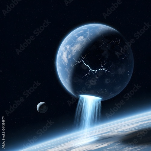 Cracked planet in space with glow.