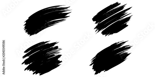 Tableau sur toile A set of four textured black ink brush strokes, isolated on a white background, offering a versatile abstract graphic resource for design projects
