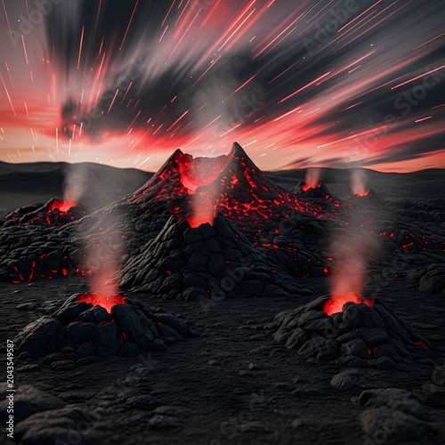 Volcanic Eruption with Lava and Smoke.