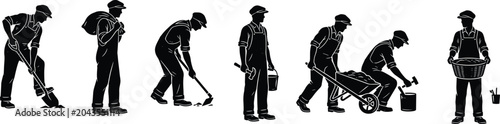 Foto Construction Worker Silhouette Collection with Manual Labor Landscaping Maintena