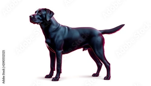 A dog illustration of a black Labrador Retriever standing on all four legs with a glossy short coat, broad head, and straight tail, symbolizing loyalty, friendliness