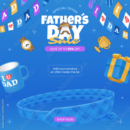 Father’s Day Sale Social Media Post Template with Blue Tie - Promotional Banner Design