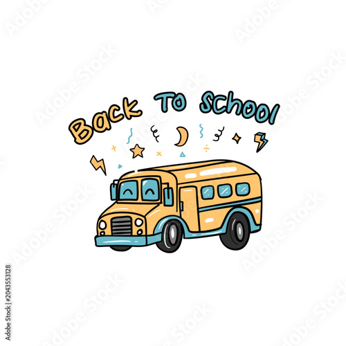 Vector doodle illustrations of back to school bus
