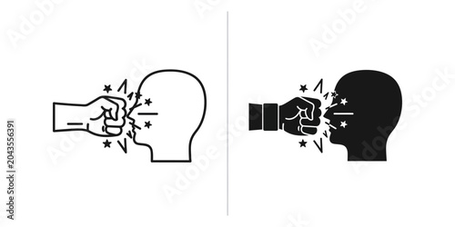 Φωτογραφία Fist hitting a head outline during impact with motion lines and stars