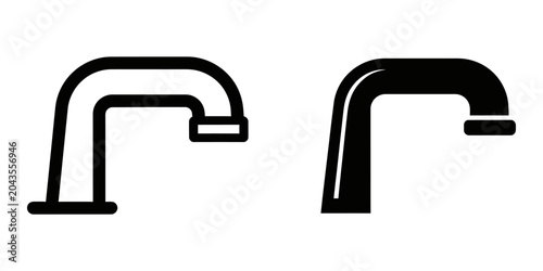 Modern faucet outline and silhouette icons for plumbing and water supply concepts