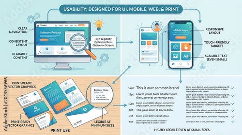 Ui ux design principles illustration clarity responsiveness legibility for digital and print media