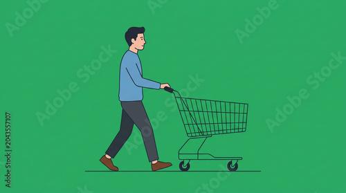 Customer Pushing Empty Shopping Cart Illustration