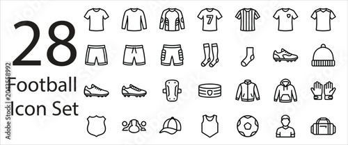 Tableau sur toile 28 football icon set pack, simple monoline vector isolated on white background