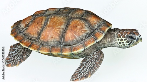 Green Sea Turtle Isolated on White Background